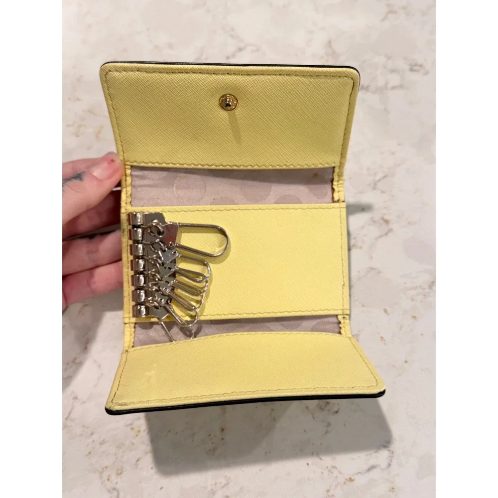 Kate Spade New York Yellow Saffiano Leather 6 Hook Key Holder Case Wallet